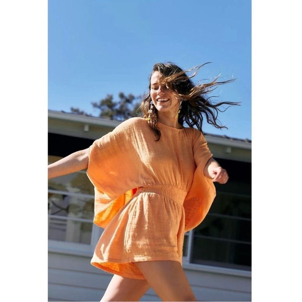 FREE PEOPLE Womens 100% Cotton Draped Backless Butterfly Dolman Sleeve Romper XS